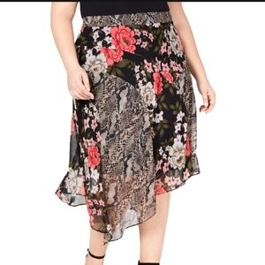 INC Women's Floral Snake Print Midi Skirt
